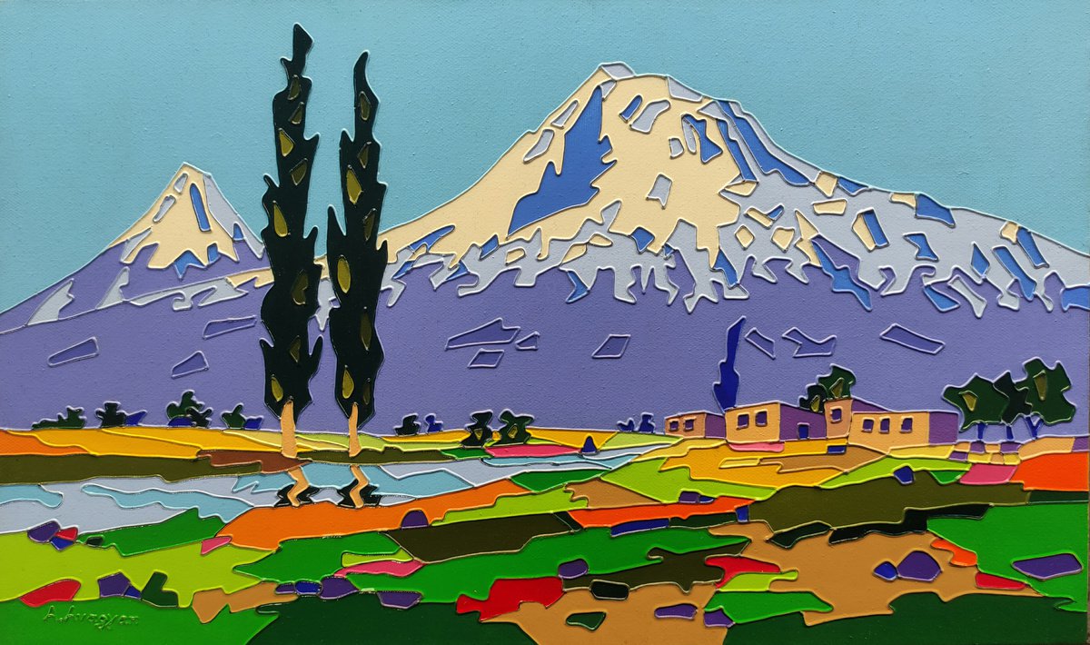 Mount Ararat with colorful field - |Unique style of painting| by Ash Avagyan