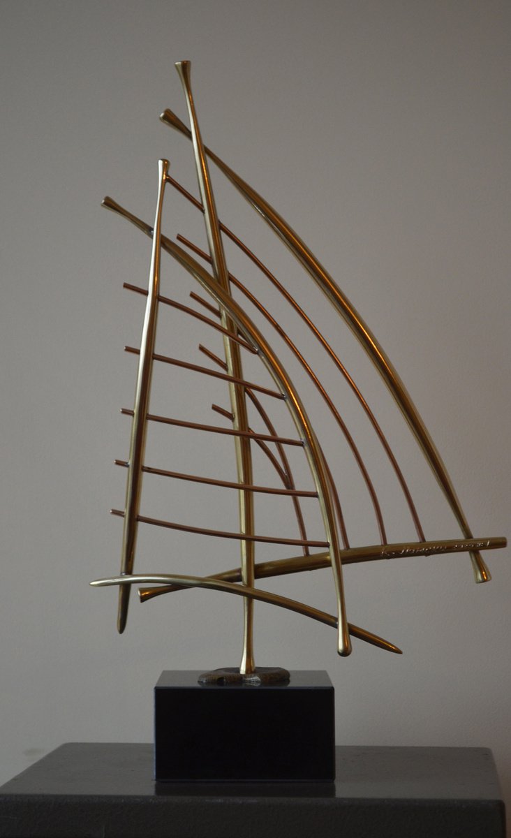 Geometric Abstract Bronze Sculpture By Krasimir Krastev, 8 X 12", Sailboat, Original Artwork