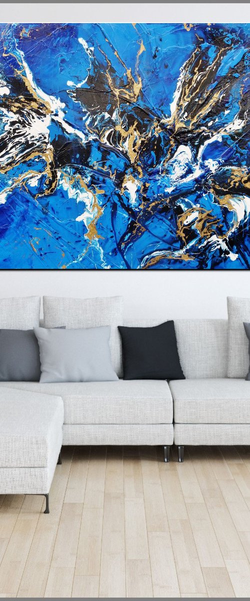 Gilded Sapphire 200cm x 120cm Blue Gold Textured Abstract Art by Franko