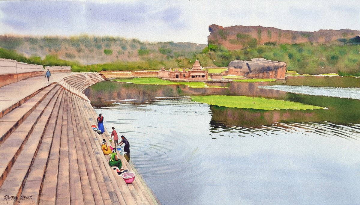 Serenity at Badami lake by Ramesh Jhawar