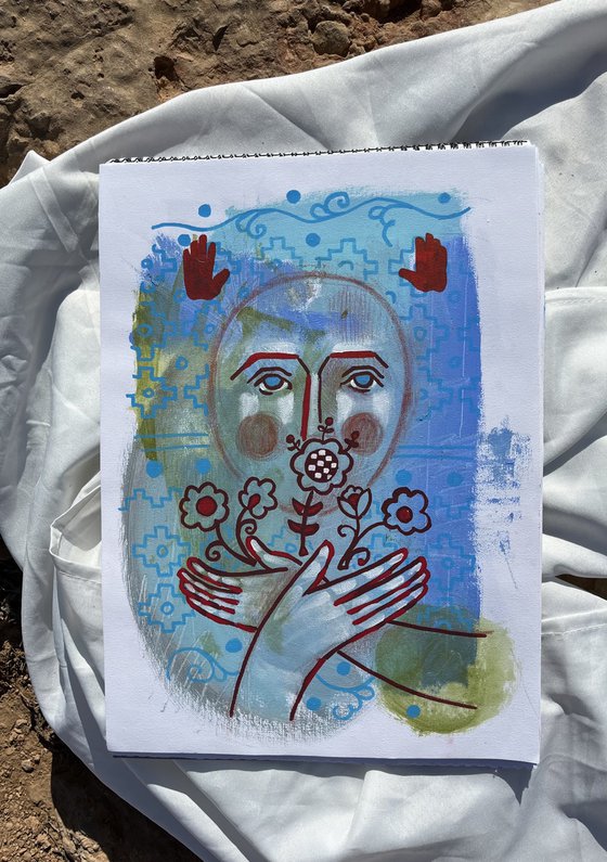 Face with bouquet of flowers