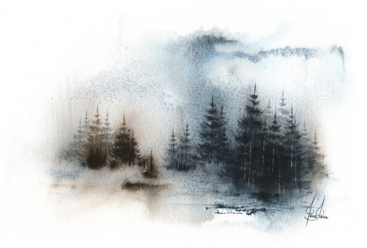 Places XXV - Watercolor Pine Forest by ieva Janu