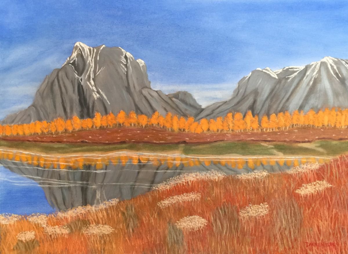 Photorealistic Landscape Oil Painting By Leslie Dannenberg, 30 X 22", Autumn In The Tetons, Original Artwork