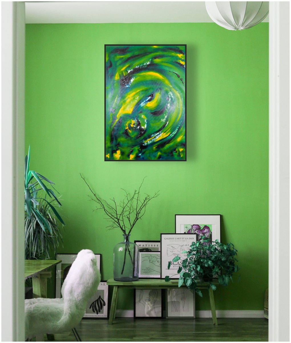 Untitled in green - 55x75 cm, Original abstract painting, oil on canvas by Davide De Palma