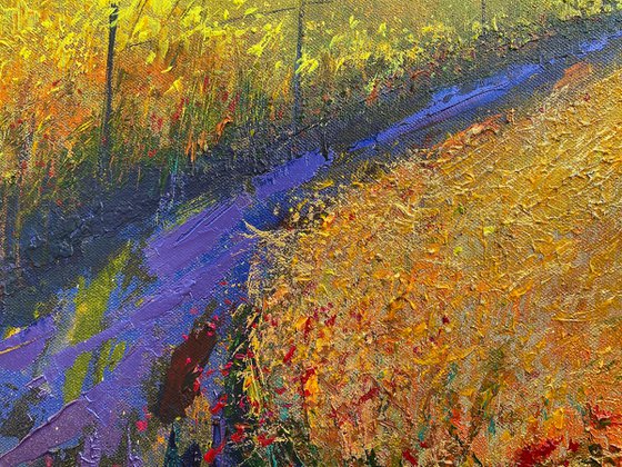 'Among The Red Rushes' Vivid Landscape Oil Painting