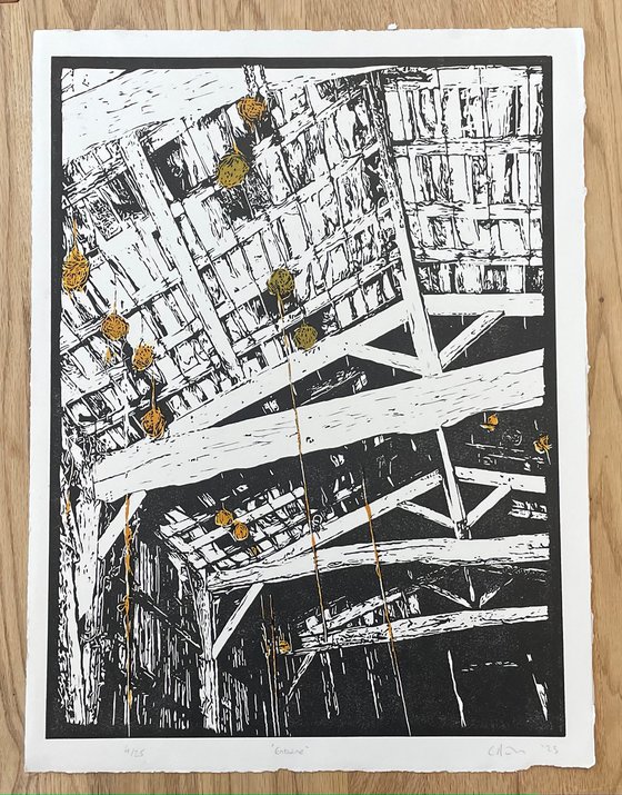 Entwine - Tobacco Barn Linocut Print