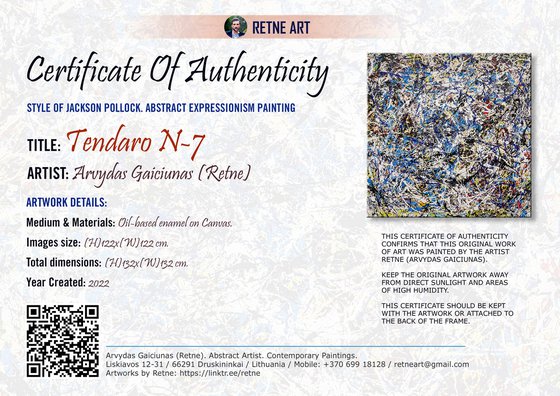 Tendaro N-7 (H)132x(W)132 cm. Similar to a Jackson Pollock