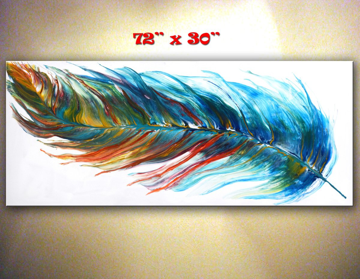 Magic Feather 2- Large Painting 72 x 30 by Nataliya Stupak