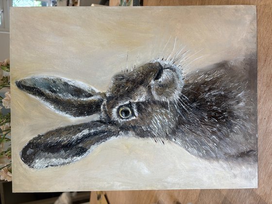 Framed Hare Oil Painting Original Impasto