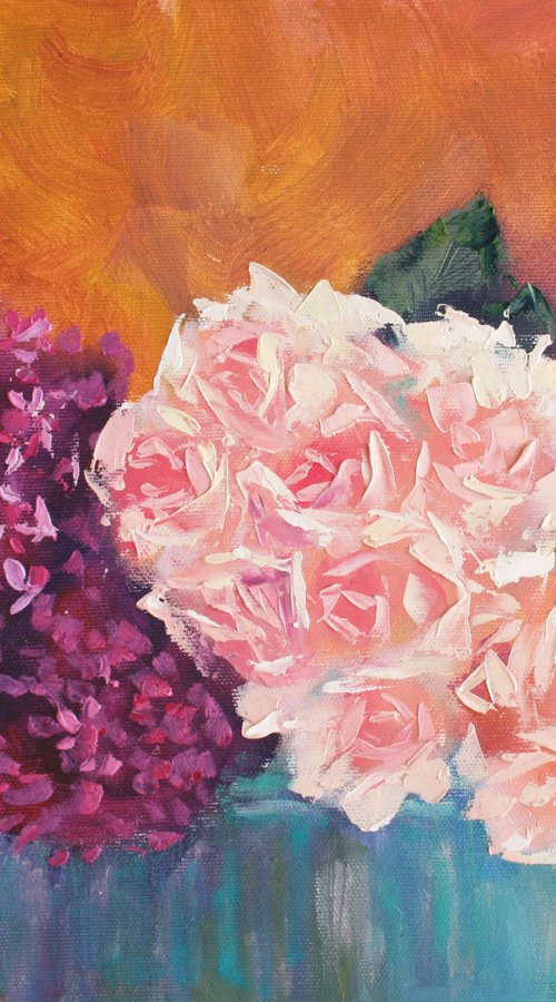 Bouquet of lilacs and roses /  ORIGINAL PAINTING by Salana Art / Svetlana Samovarova