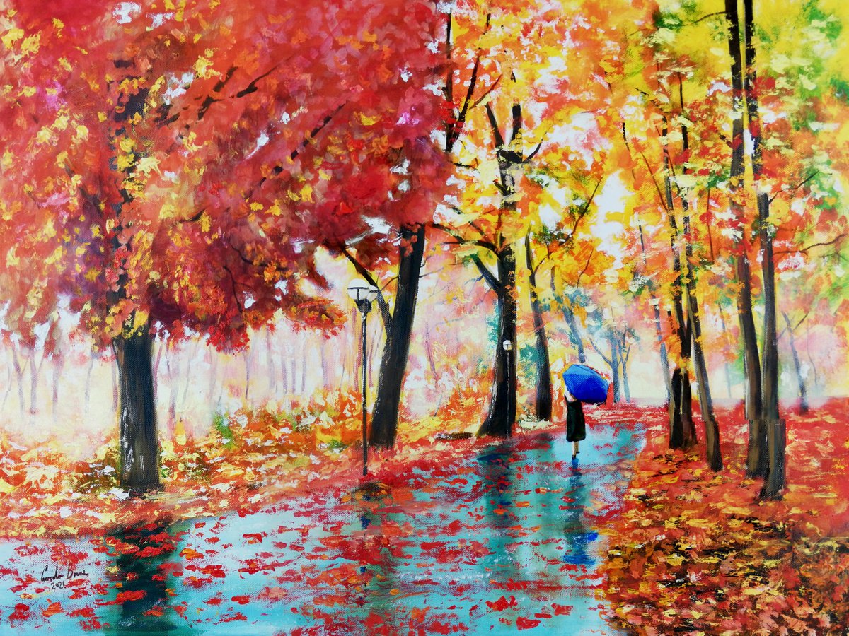 Autumn rain and an umbrella by Gordon Bruce