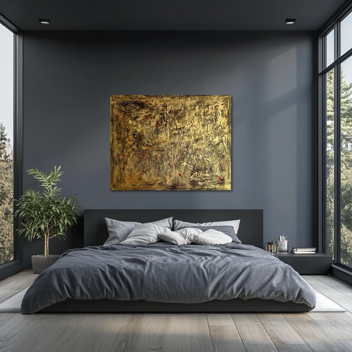 Abstract Acrylic Painting By Exclusive Arts, 39 X 31, Gold Leaf 100X80X2, Original Artwork