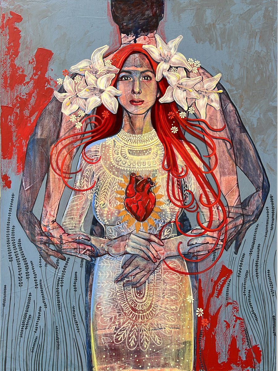 Expressive Portrait Oil Painting By Tetiana Cherevan, 35 X 47", What I Carry In My Heart, Original Artwork