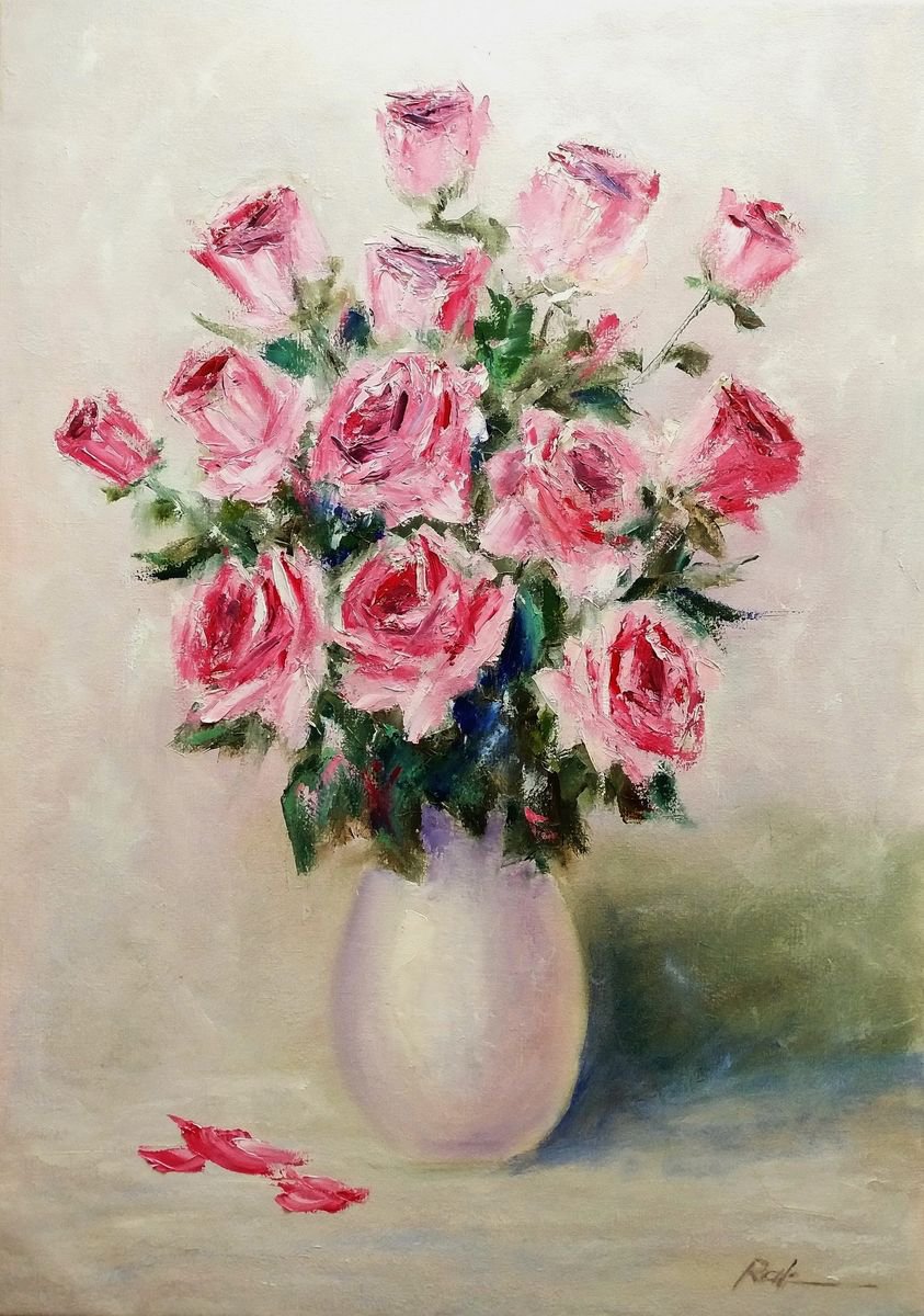 Pink roses 50x70 cm by Oleh Rak