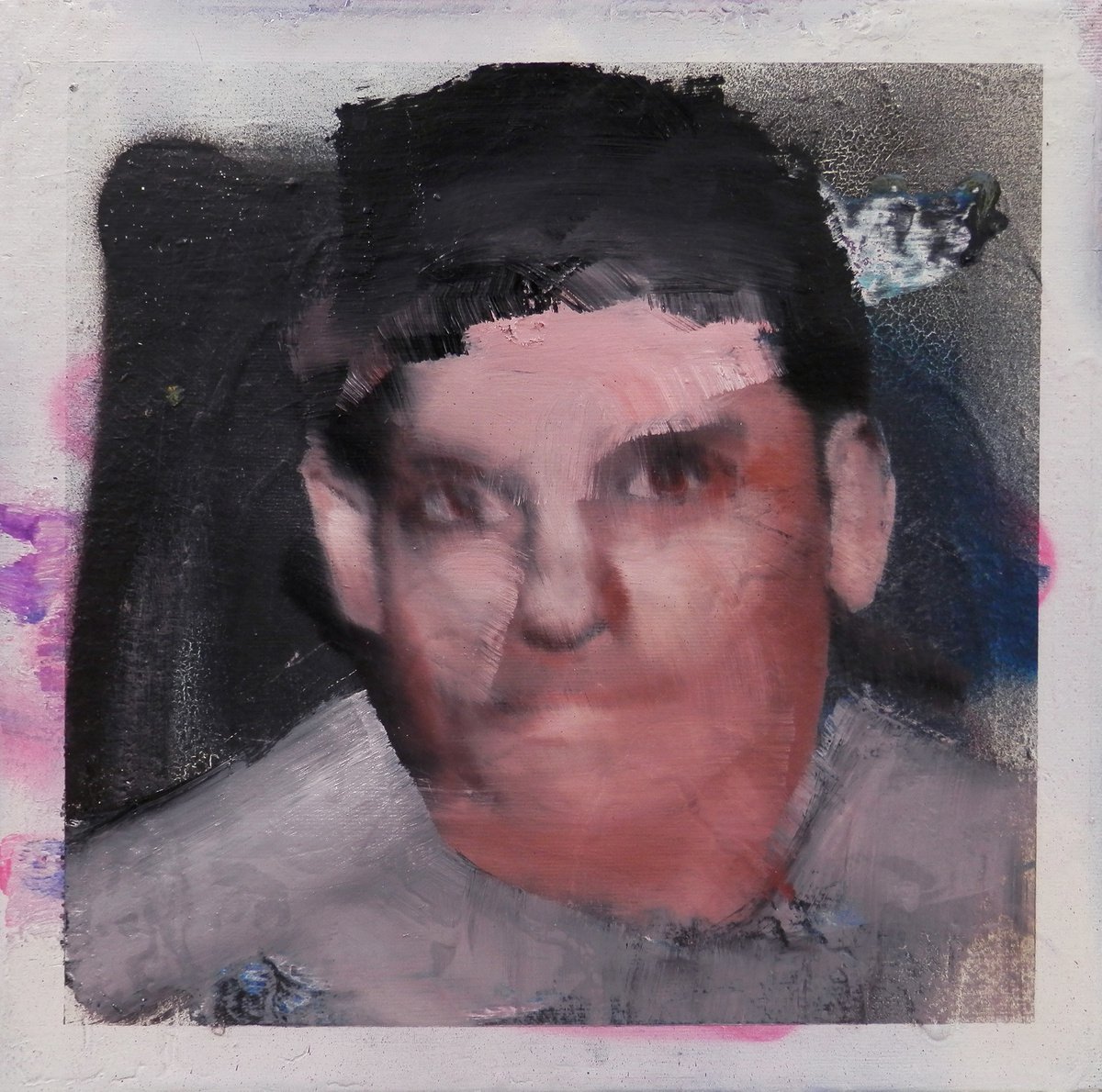 Urban And Pop Portrait Oil Painting By Milos Hronec, 12 X 12", Identity, Original Artwork