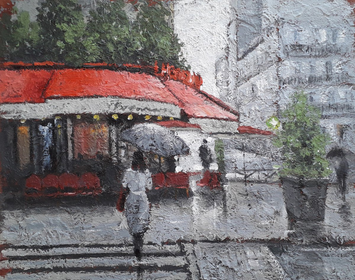 France Cityscape. Wall Art. Cafe In Paris. Walk on a rainy day by Alexander Zhilyaev