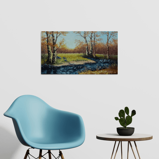 Autumn landscape  (45x80cm, oil painting, ready to hang)