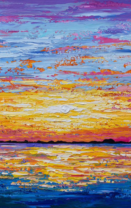 Ocean Sunset- Original Painting on Canvas, Heavy impasto seascape artwork by Olga Tkachyk