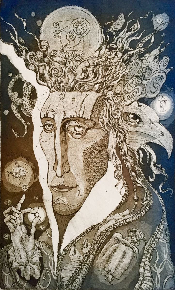 Portrait Etchings & Engravings By Marina Korenfeld, 8 X 13", Alchemist, Original Artwork