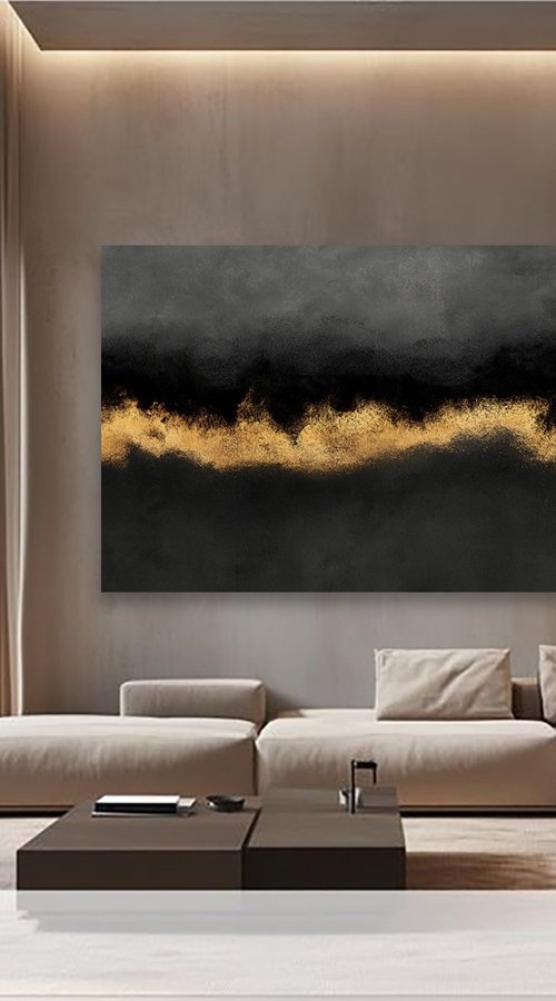 Gold Black Abstract by Indie Ru