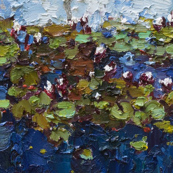 White Water Lilies - Pond flowers - Impasto Original Oil painting