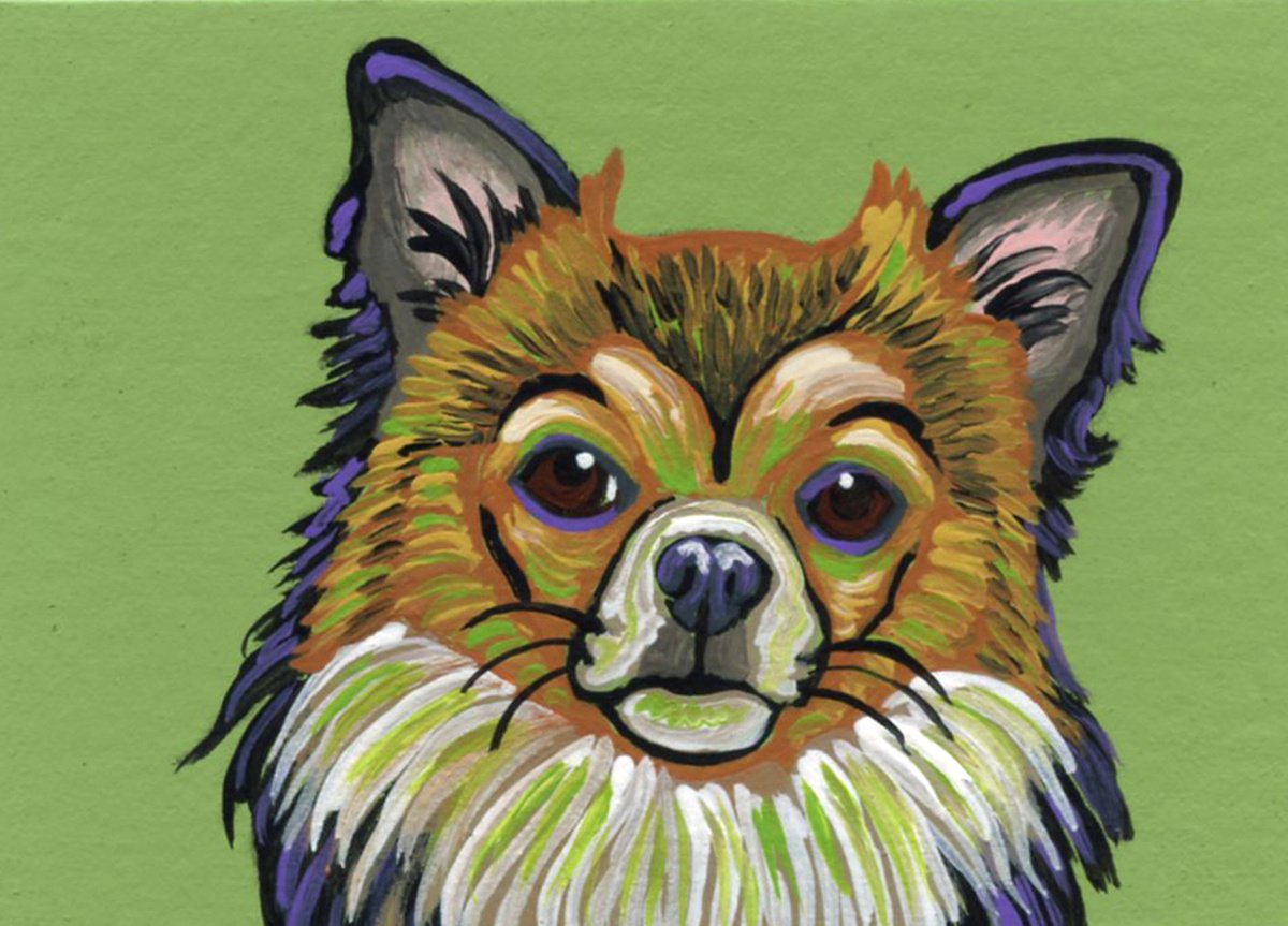 ACEO ATC Original Miniature Painting Colorful Chihuahua Pet Dog Art-Carla Smale by carla smale