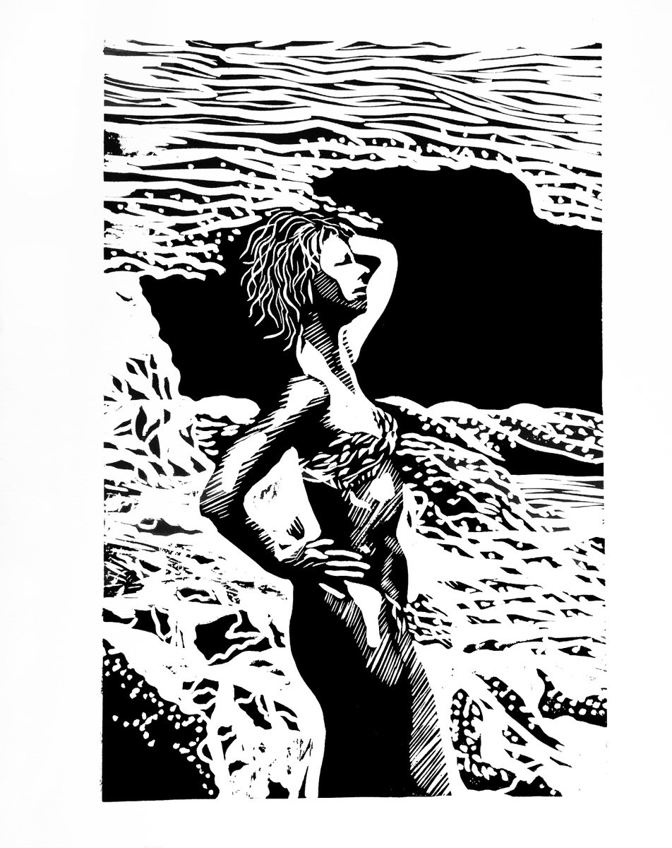 Photorealistic Portrait Linocut By Aneta Gajos, 14 X 18, Me, Original Artwork