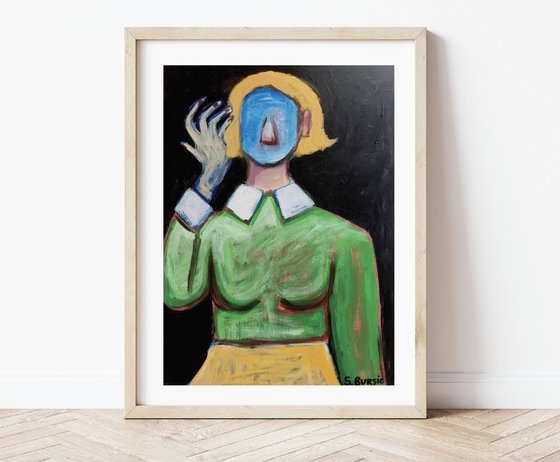 Woman with Blue Face - Quirky Funny Humour Artwork