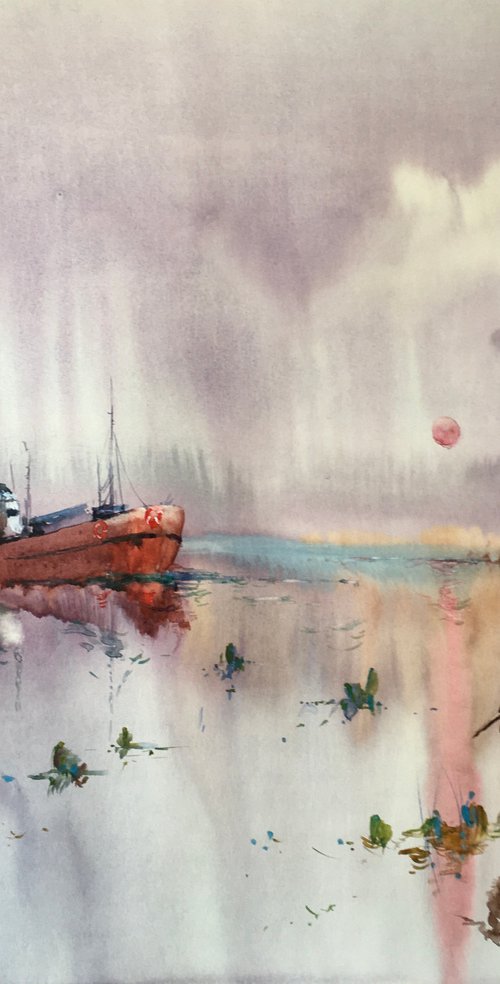 Watercolor "Watching the sunset” by Iulia Carchelan