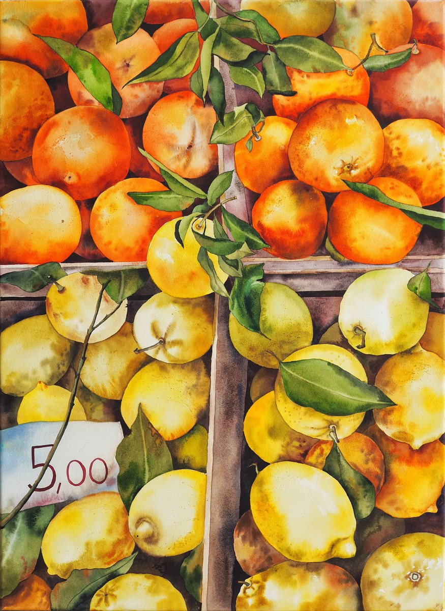 Citrus season - original artwork, ready to hang by Delnara El