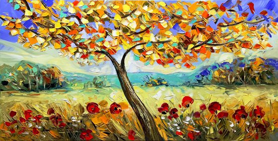 Surrounded In Gold Landscape Oil Painting 120 x 60, 48 inches