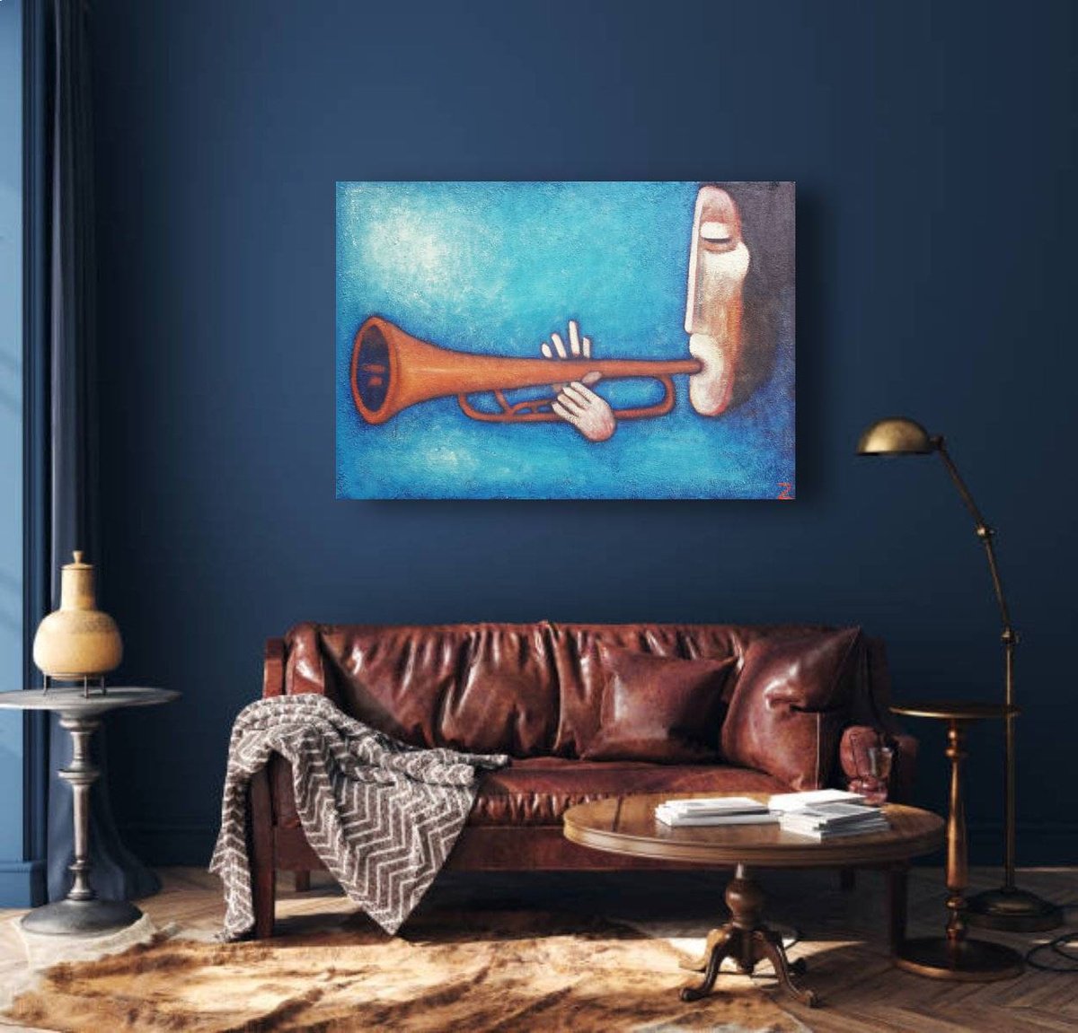 Naive Portrait Acrylic Painting By Zhana Viel, 35 X 25", Tubae, Original Artwork