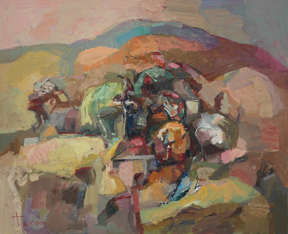 Abstract Landscape Oil Painting By Taron Khachatryan, 22 X 18", Landscape, Original Artwork