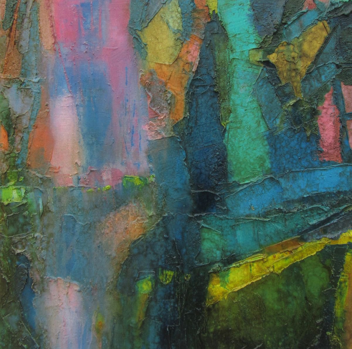 Impressionistic Landscape Oil Painting By Abhishek Kumar, 18 X 18, Spring Bridge, Original Artwork