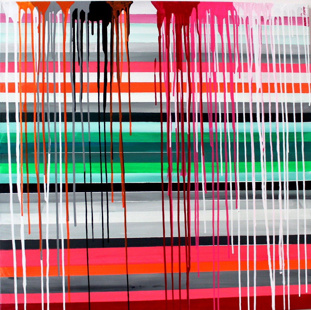 Abstract Acrylic Painting By Nina Mahnik, 39 X 39", Stripes, Original Artwork