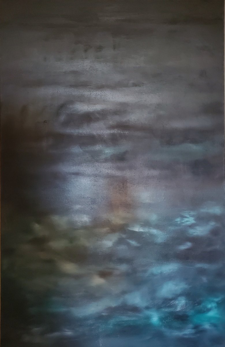 Organic Abstract Oil Painting By Rebecca Hodel, 30 X 48", Dark And Stormy, Original Artwork