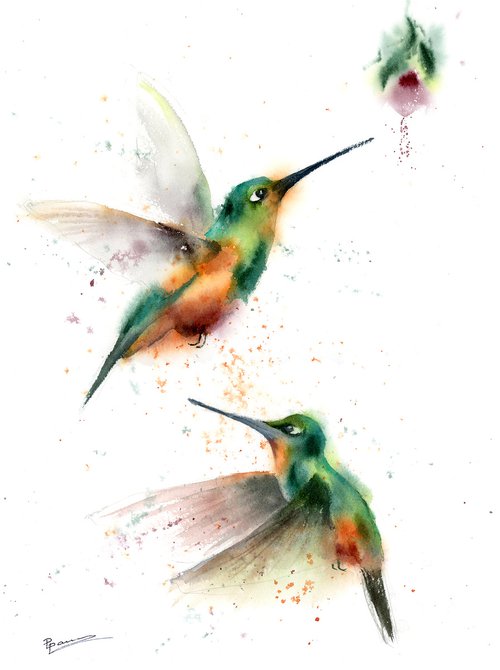 Two Hummingbirds by Olga Tchefranov (Shefranov)