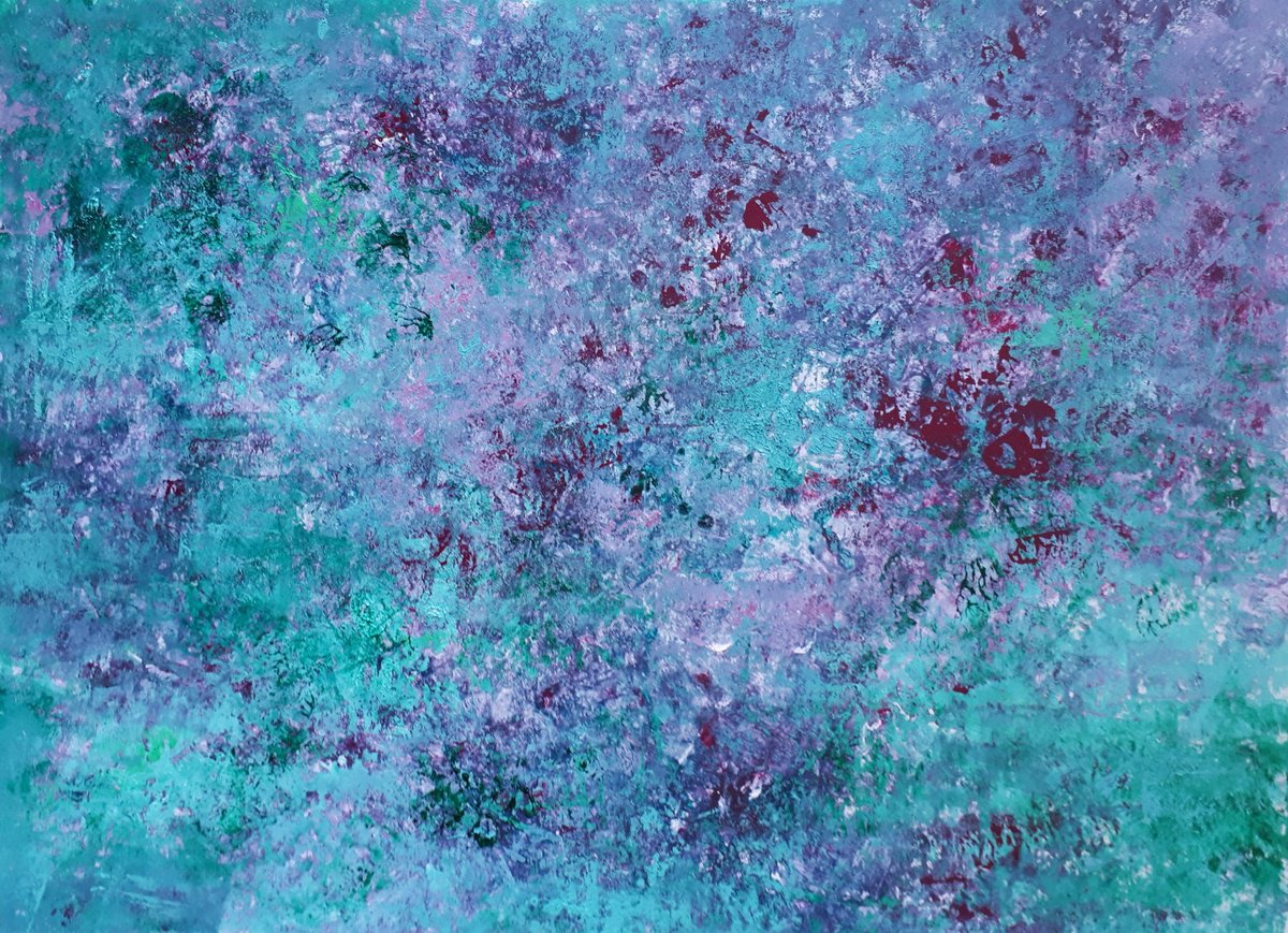 Abstract Landscape Oil Painting By Olga Onopko, 28 X 20", Turquoise Fantasy, Original Artwork