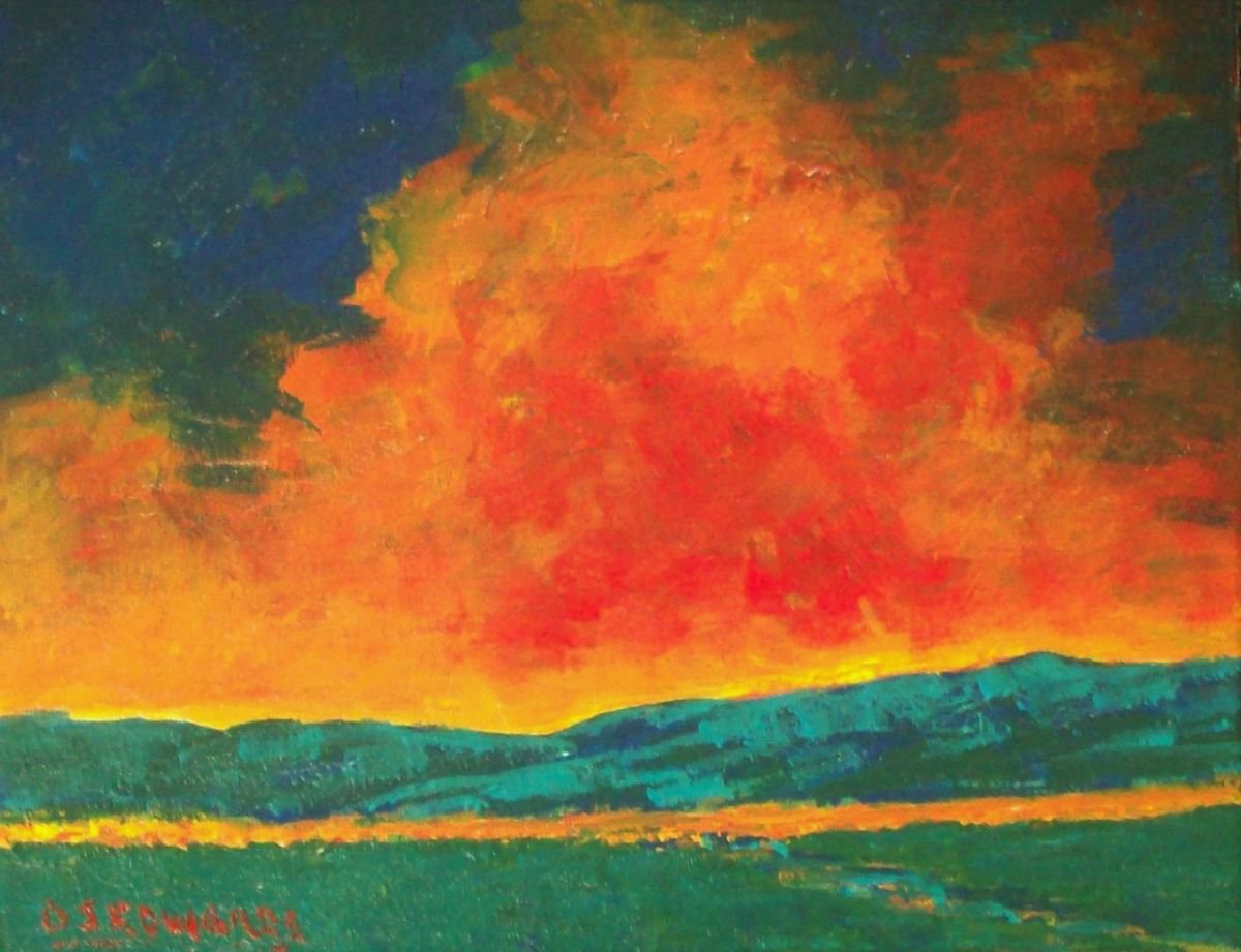 Impressionistic Landscape Acrylic Painting By David J Edwards, 10 X 8, Cloud Reflections, Original Artwork