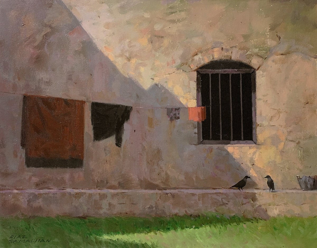 Impressionistic Landscape Oil Painting By Riaz Samadhan, 26 X 20", Colloquy, Original Artwork