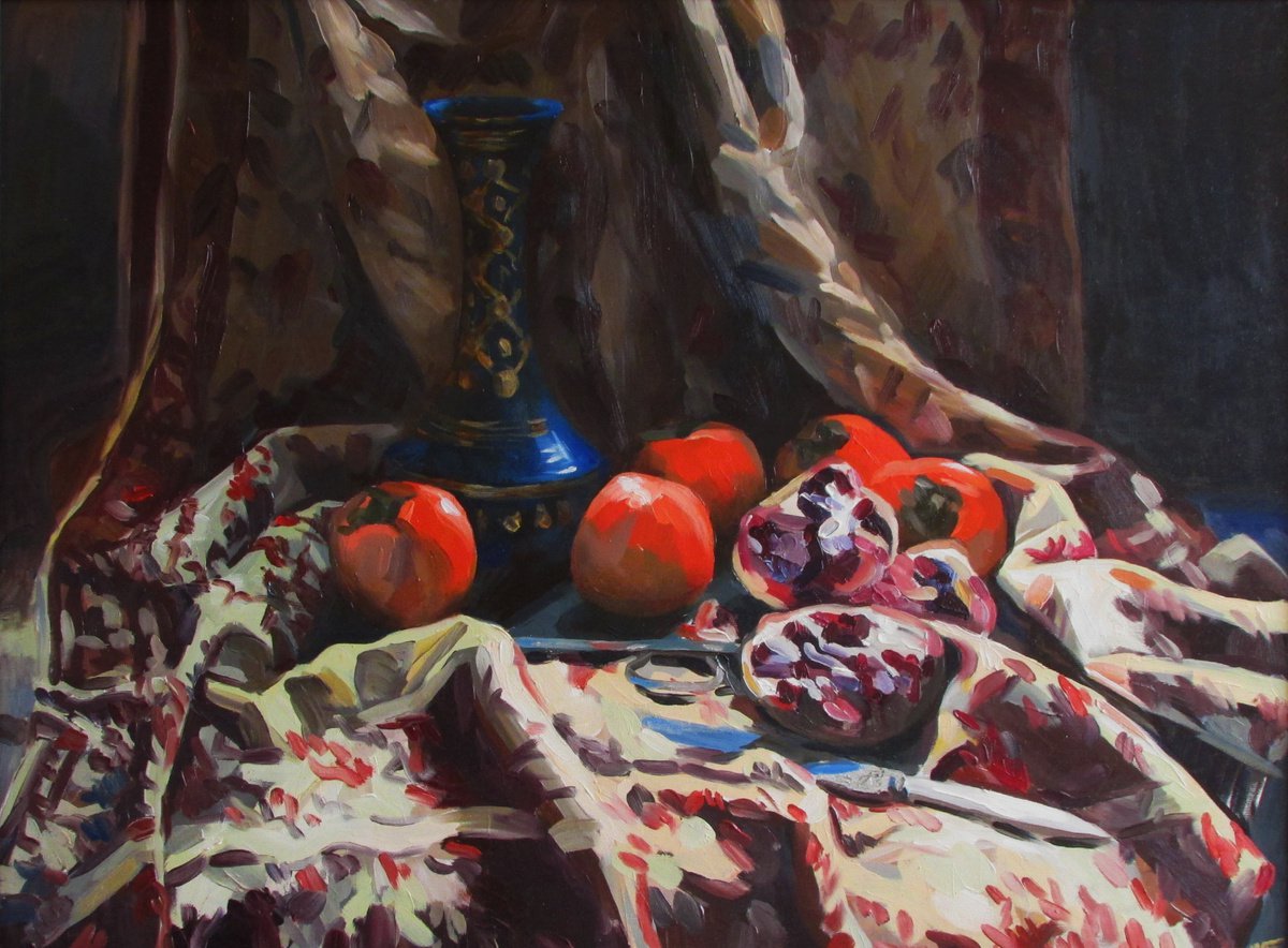 Still life with pomegranate fruit by Kateryna Bortsova