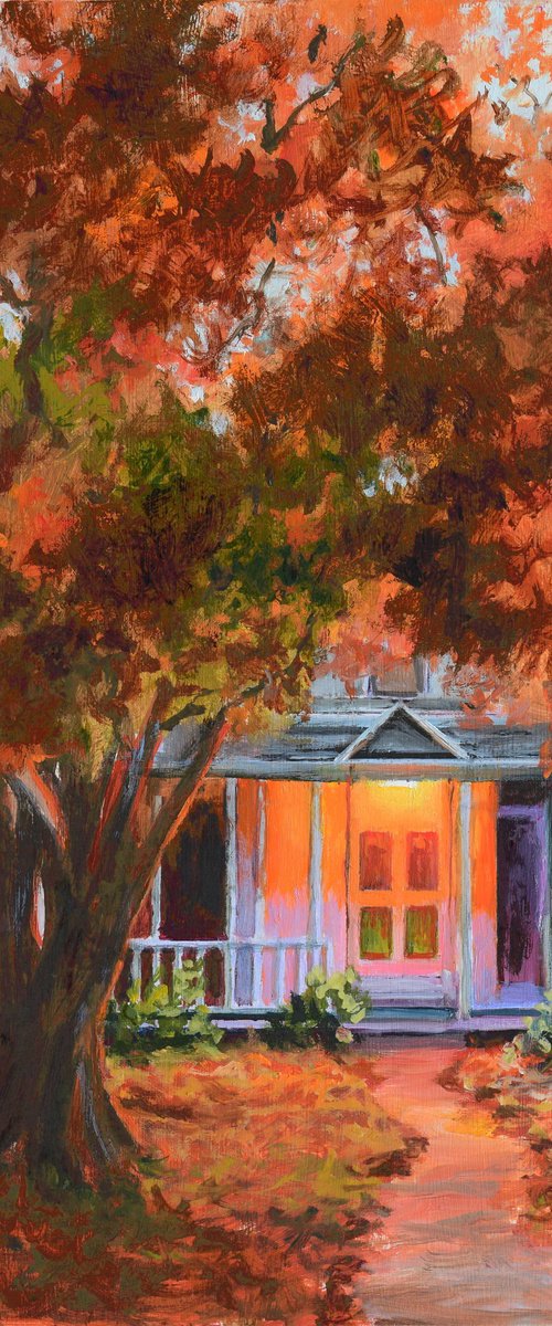 Fall house porch with a tree by Lucia Verdejo