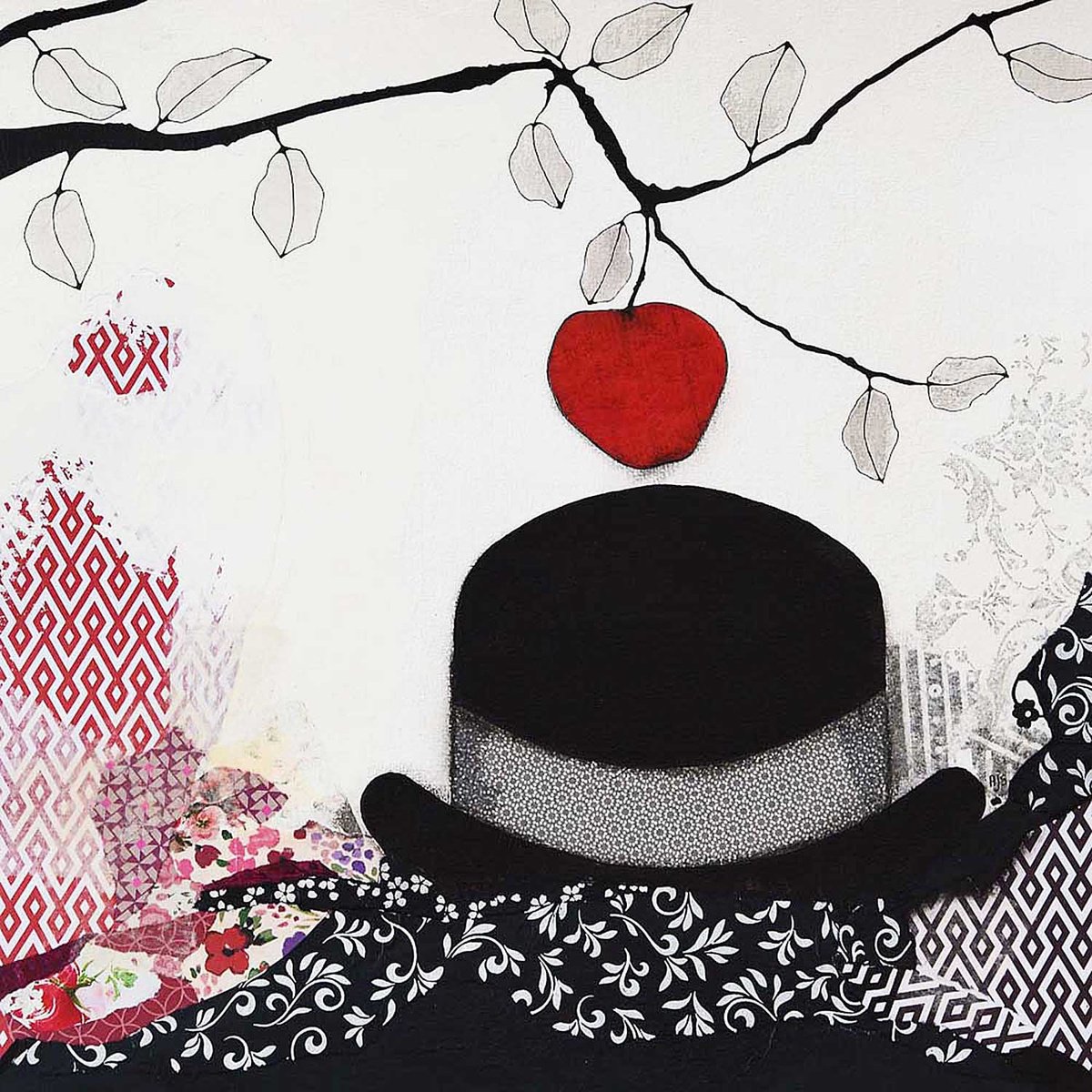 Surrealistic Still Life Collage By Armandine Js, 14 X 14, Quand Isaac Rencontre Rene, Original Artwork