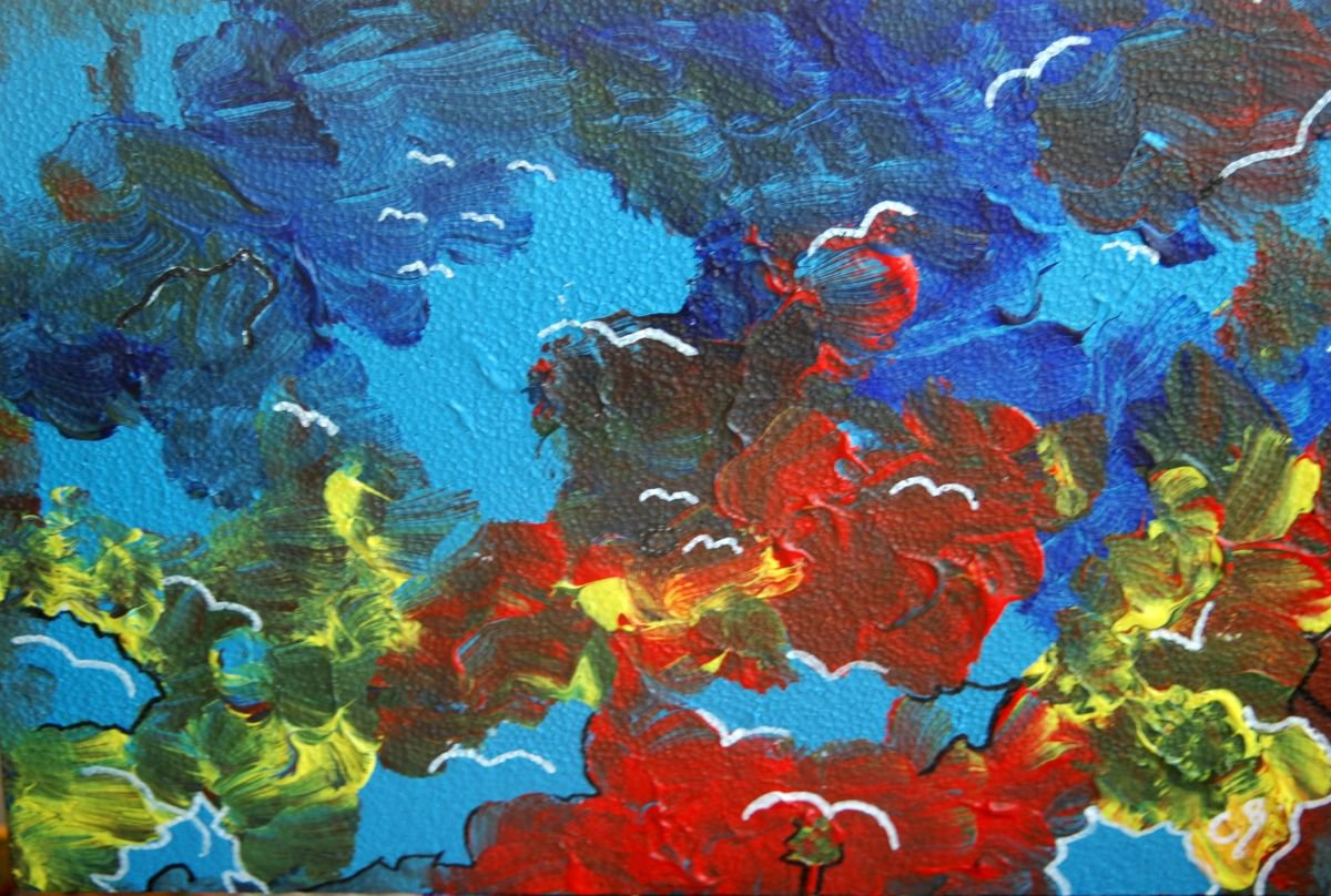 Abstract Landscape Acrylic Painting By Cb., 21 X 15, Storm Birds, Original Artwork