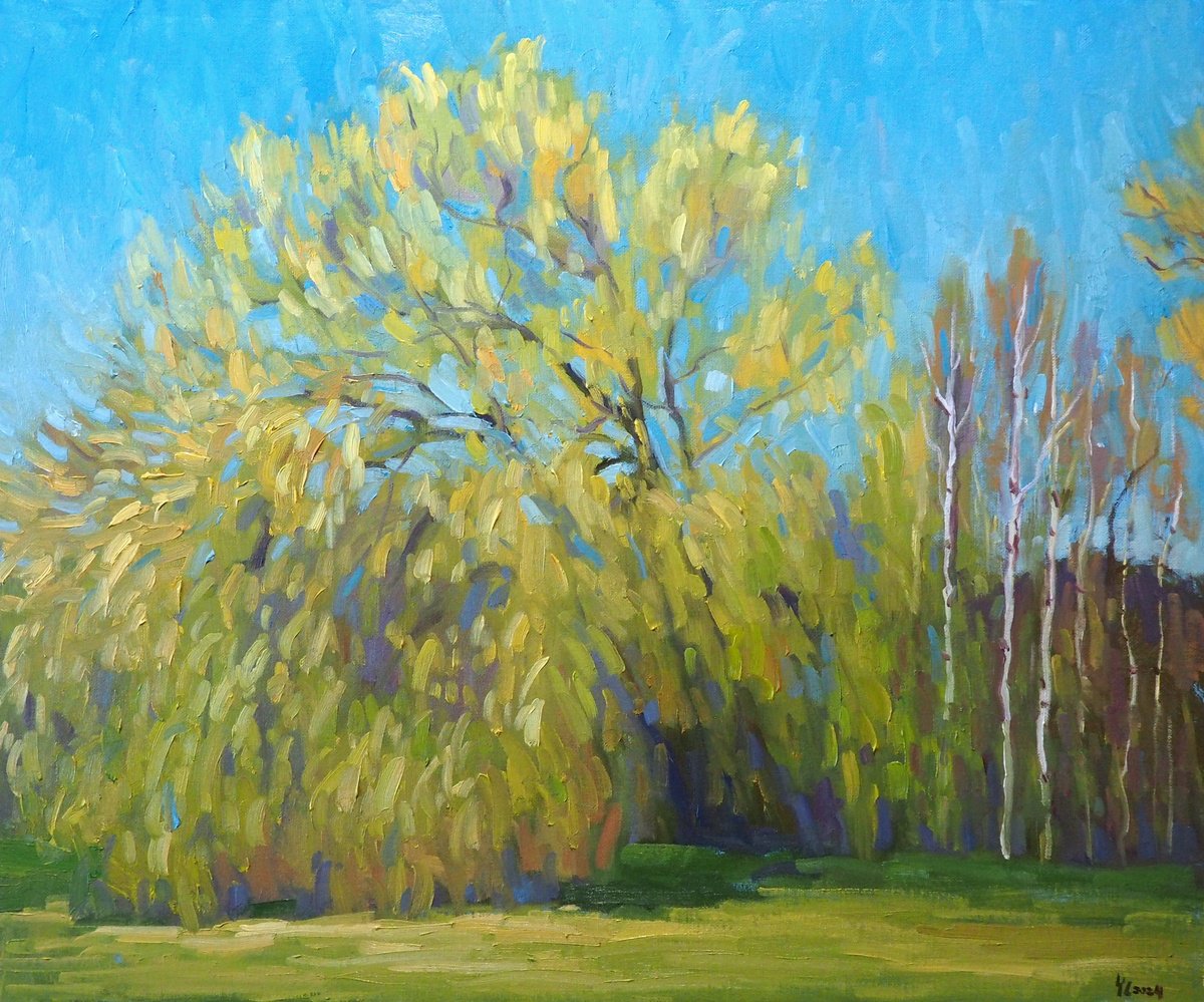 Impressionistic Landscape Oil Painting By Yuanyuan Liu, 26 X 21", Spring Landscape, Original Artwork