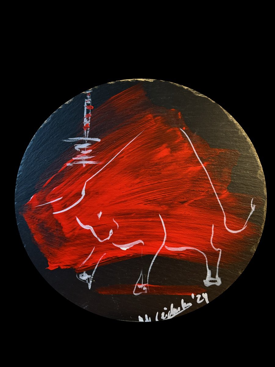 Expressive Animal Acrylic Painting By Nicole Leidenfrost, 12 X 12", Stier Auf Schiefer, Original Artwork