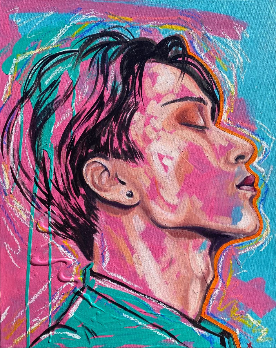 Urban And Pop Portrait Painting By Kate Revill, 16 X 20", Dont Judge A Book By Its Cover, Original Artwork