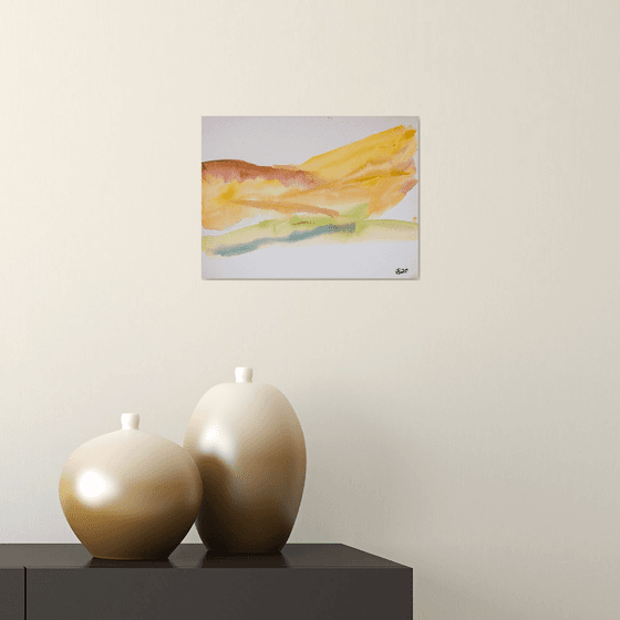 Abstraction landscape. Spanish series. #2 warm. Small interior gallery wall white watercolor acuarelle