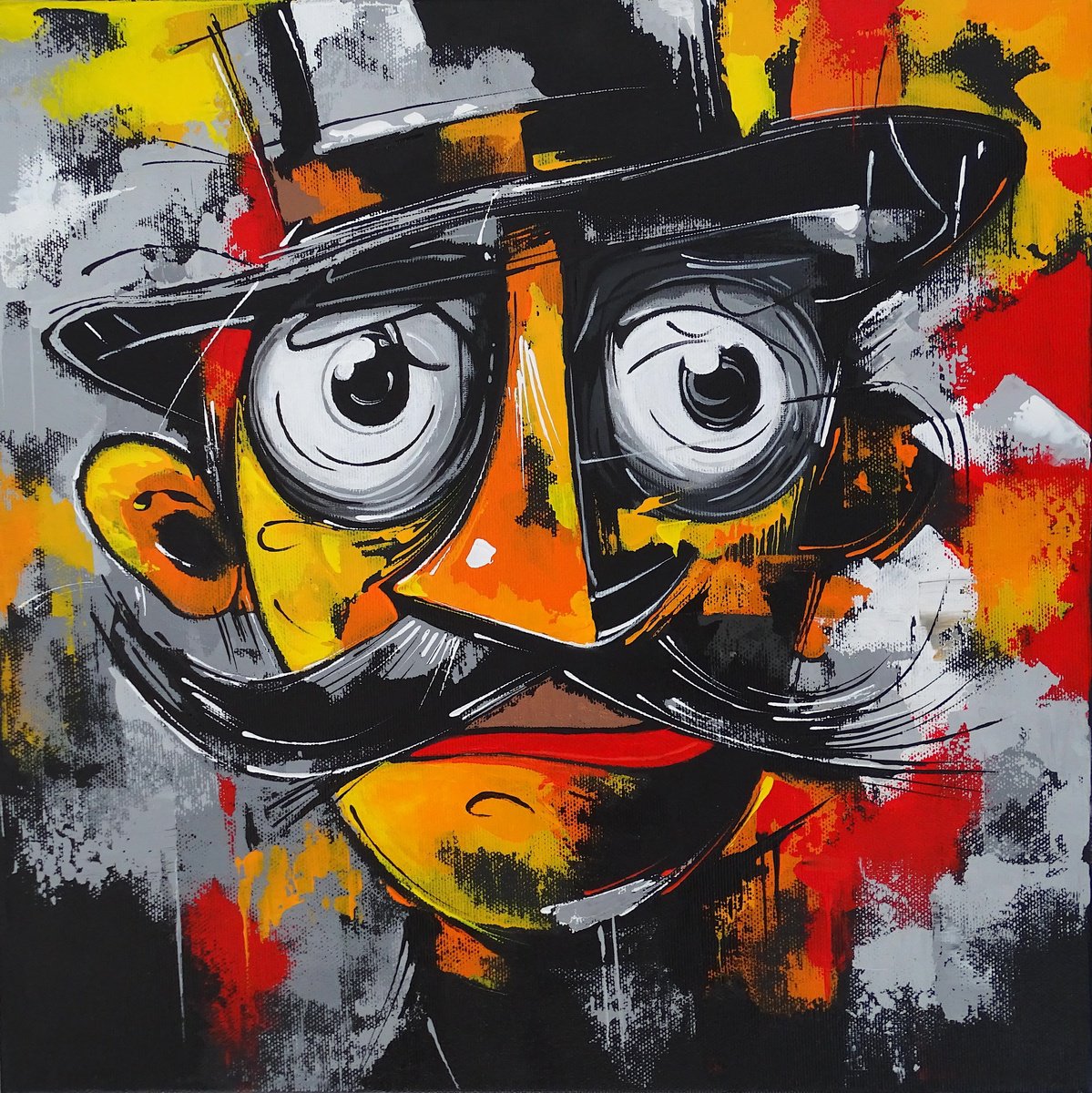 Abstract Portrait Acrylic Painting By Livien Rozen, 16 X 16", "Wow!", Original Artwork