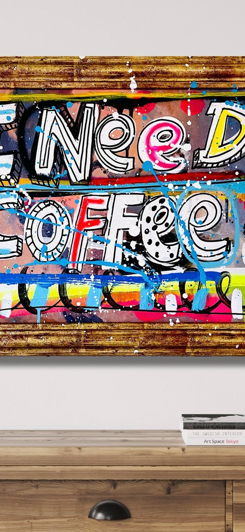 Coffee por favor, with vintage frame, ready to hang by Mercedes Lagunas